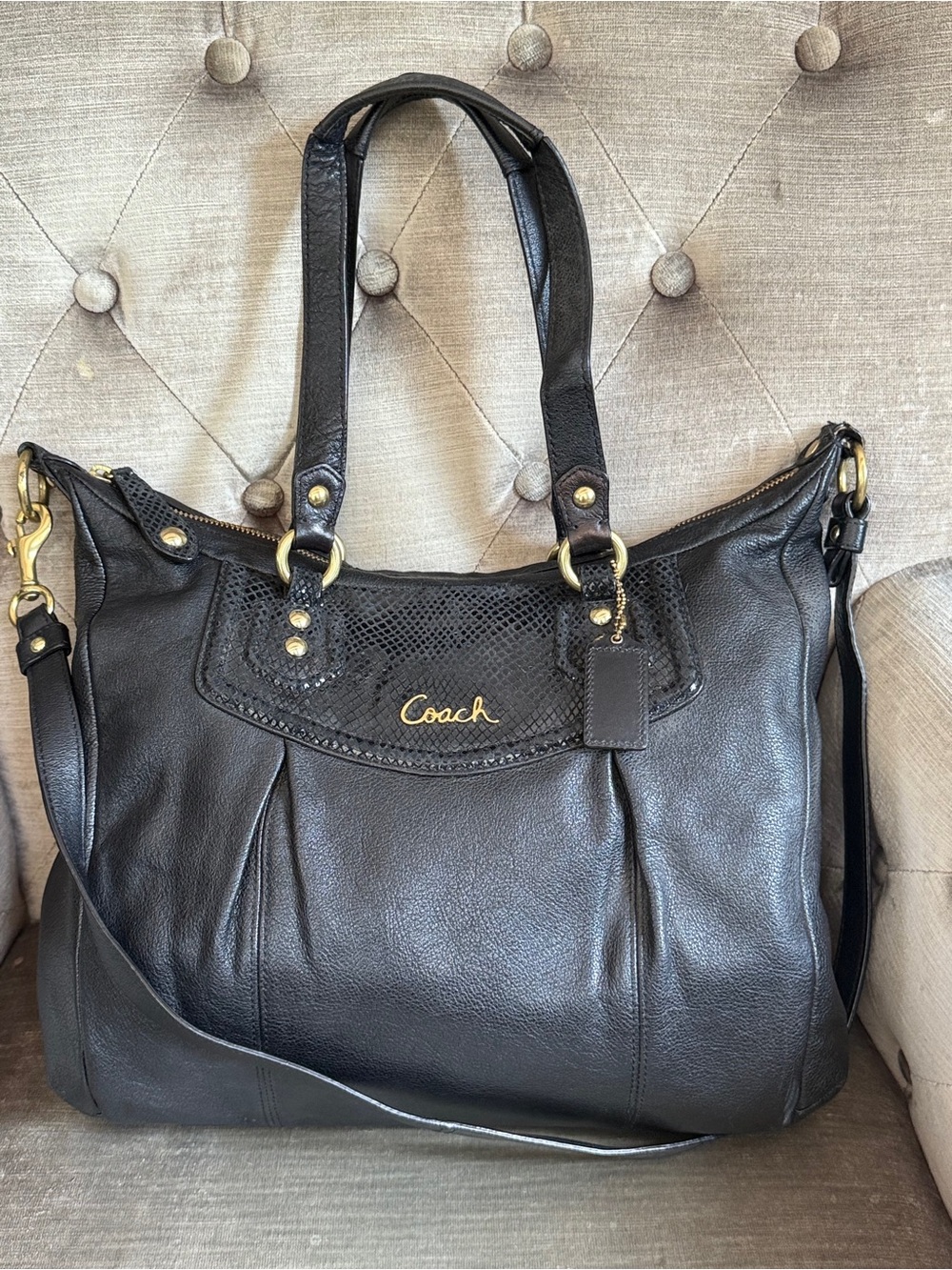 Coach Ashley Leather Satchel Shoulder Bag Black F20104 As Is Repair Crossbody